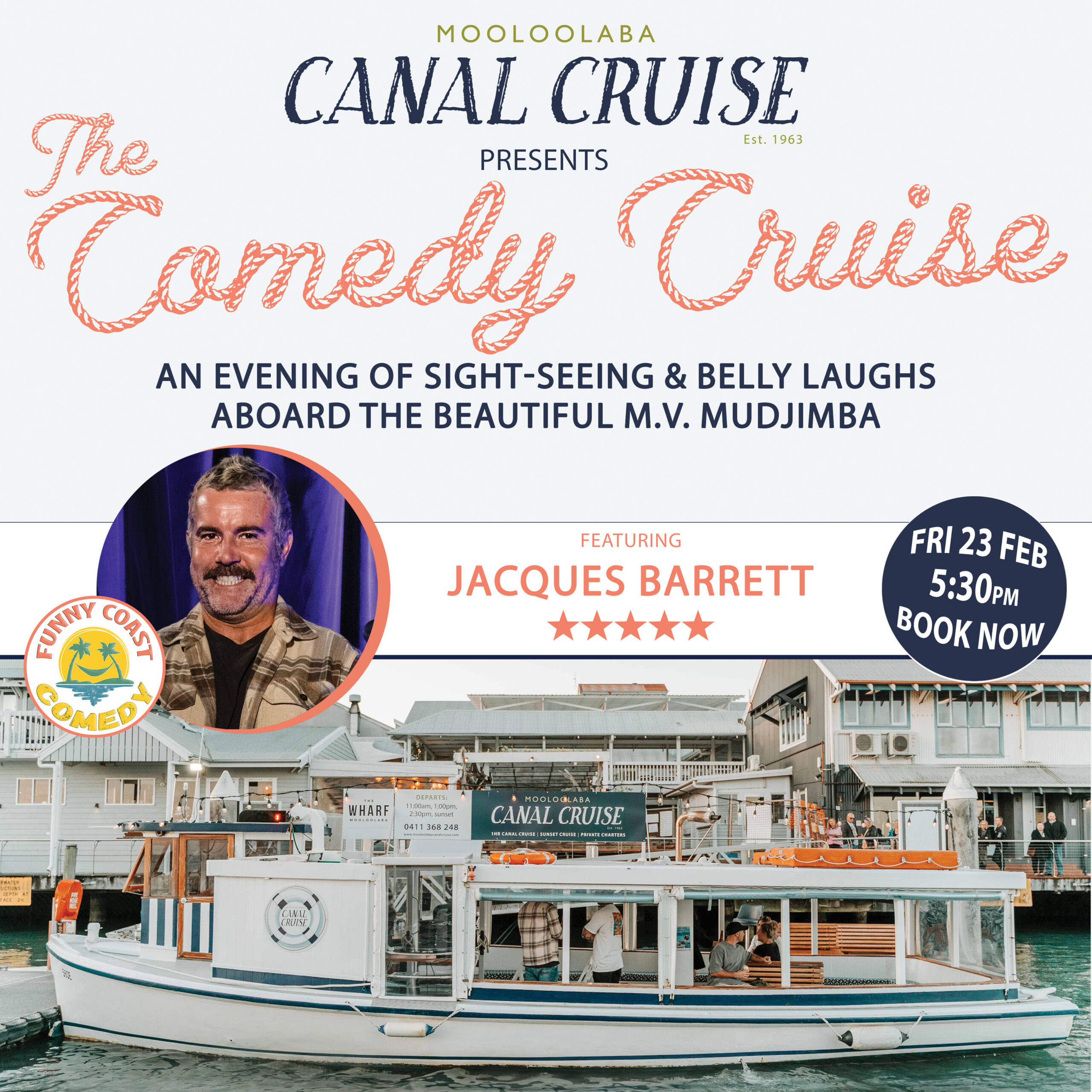 Mooloolaba Canal Cruise and Funny Coast Comedy - Stand Up Comedy Cruise November 2023